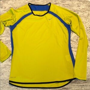 Nike Dri-FIT Yellow and Blue Long Sleeve Shirt, M